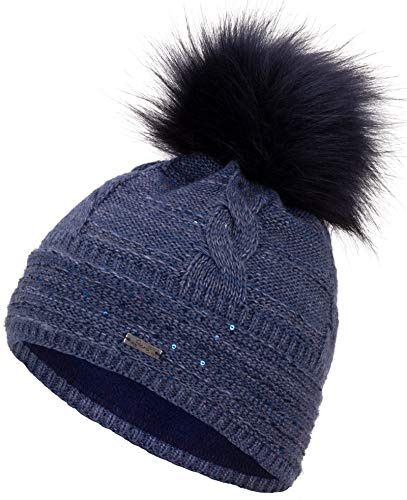 Faera Wintermütze Mütze Damen Pailletten warm gefüttert Bommelmütze Fleecefutter Winter Mädchen Weihnachten Strickmütze Beanie