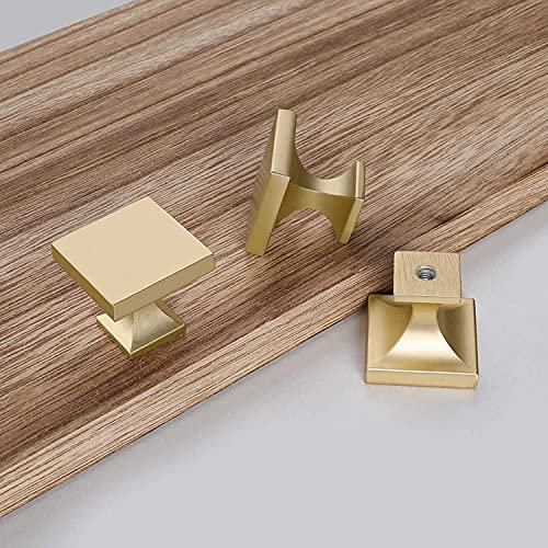 goldenwarm 5Pcs Cabinet Door Knob Gold Cabinet Knob Single Hole Knob for Dresser Drawer Brushed Brass Square Cabinet Knob Modern Drawer Knob