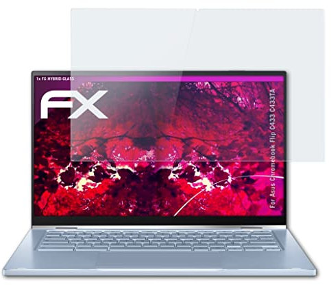 atFoliX Glasfolie kompatibel mit Asus Chromebook Flip C433 C433TA Panzerfolie, 9H Hybrid-Glass FX Schutzpanzer Folie