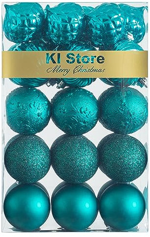 Art Beauty Dark Teal Christmas Baubles 60mm Christmas Tree Decoration Ornaments 30pcs Shatterproof Balls for Xmas Hanging Decorations Festival Holiday Decor