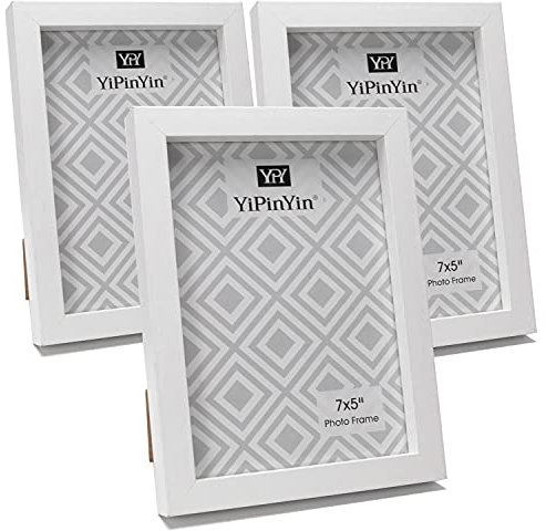 7 x 5 Inch Photo Frames Set Of 3,White Boxed Garllery Picture Frames 5×7“ 3 Pack for Tabletop or Wallmounted