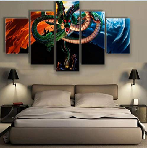CHUADIAD 5 pièces Chinois sacré légende Dragon Shenlong DBZ Goku Dragon Ball Maison décoration Murale Toile Photo Art HD Impression Peinture Toile Art-sans Cadre