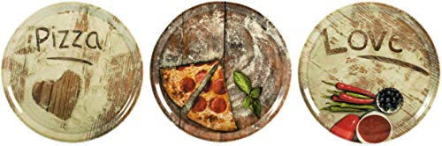 Topkapi Juego de 3 platos para pizza Amore - Platos grandes para pizza Ø ~ 31,5 cm con decoración completa corazón Pizza Love Amore, cerámica
