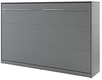 Schrankbett Concept PRO Horizontal, Wandklappbett, Bettschrank, Wandbett, Schrank mit integriertem Klappbett, Funktionsbett (120 x 200 cm, Grau, Horizontal)