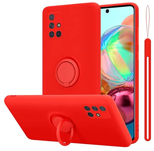 Cadorabo Hülle kompatibel mit Samsung Galaxy A51 4G M40s Schutzhülle TPU Silikon Case Liquid Design mit Ring Slim Kratzfest Liquidsilikon Microfaser Case Hülle für Galaxy A51 4G M40s in Rot