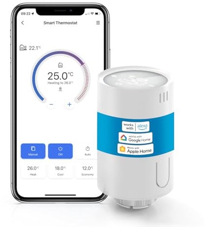 meross Valvola Termostatica Intelligente Wifi - Smart Termostato per Termosifone, Compatibile con HomeKit, Siri, Alexa e Google Assistant, Telecomando, 6 Adattatori, 1pz (Hub non incluso)