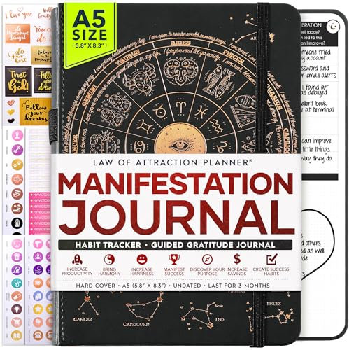 Manifestation Journal - Life & Goal Planner, a 90 Day Journey Creating Your Dream Life – Persönliches Dankbarkeits-Tagebuch, Wochenerfolgsplaner, Visionboard & Organizer + Planer-Aufkleber, undatiert