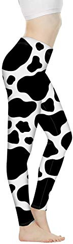 Biyejit Cow Print High Waist Yoga Pants for Women Tummy Control Workout Pants Stretch Leggings
