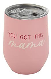 Pearhead You Got This Mama Stainless Steel Wine Tumbler with Press-in and Slide Locking Lid, Cute Motherhood Stemless Wine Glass Tumbler Mug, New Mom Accessory, 12oz