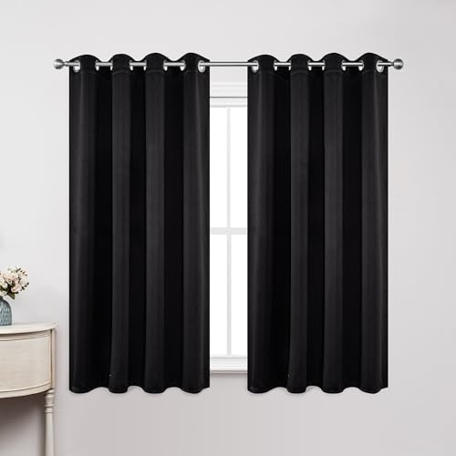 Joydeco Blackout Curtains 54 Inch Length 2 Panels Set, Thermal Insulated Long Curtains& Drapes 2 Burg, Room Darkening Grommet Curtains for Living Room Bedroom Window (W52 x L54 Inch, Black)