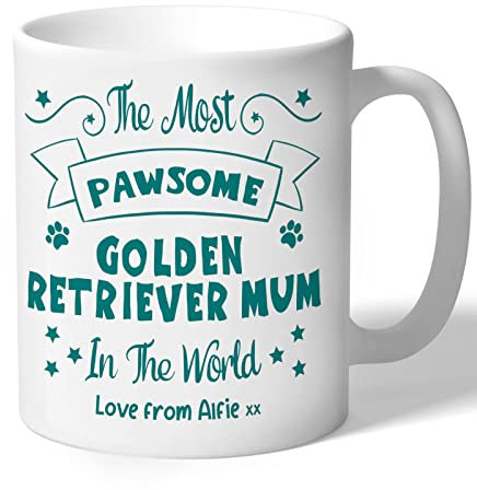 Dog Lovers Collection Golden Retriever Mum Mug Personalised- Pawsome - Golden Retriever Gifts (Teal Print)