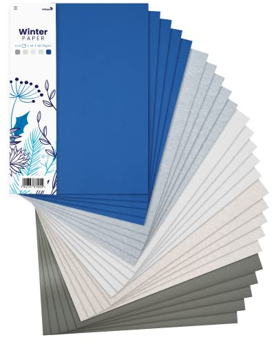 Netuno 25 x Kreativpapier Winter DIN A4 5 farbig sortiert Bastelpapier DIY Karten Set Dekorieren Hochwertige Winterfarben