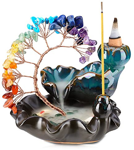 Brûleur d'encens à refoulement en céramique cascade 7 chakras arbre porte-encens Namaste Yoga méditation et décoration d'intérieur