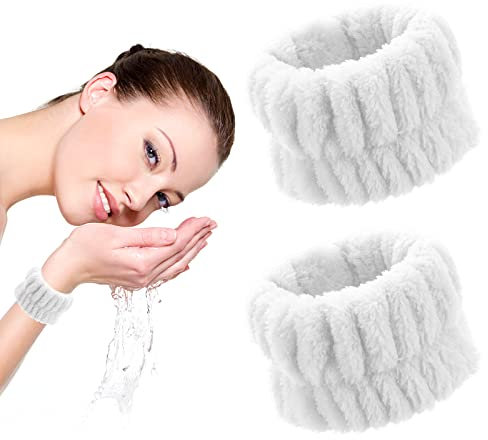 WLLHYF 2 Stück Gesichtswasch-Armbänder Spa-Waschband Mikrofaser-Handgelenktücher für Frauen Waschen Gesicht Make-up Hautpflege Yoga Verhindern, DASS Flüssigkeit nach unten verschüttet Wird (Weiss)