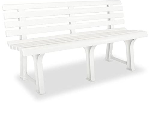 lvssiao Gartenbank Parkbank Gartenmöbel Stahlrahmen, Gartenbank 145,5 cm Kunststoff Weiß witterungsbeständig Robust für Terrasse Balkon Weiß