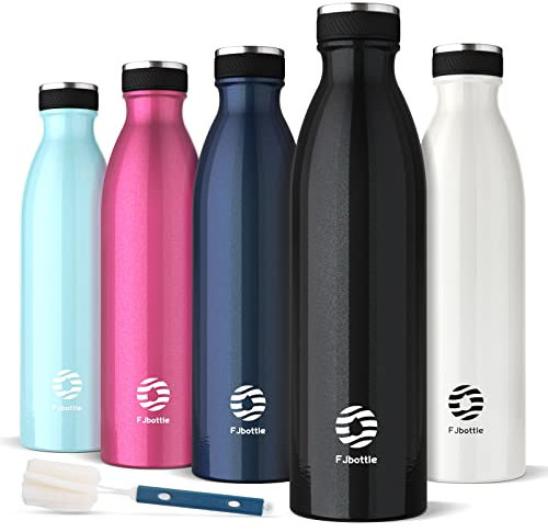 FJbottle Edelstahl Trinkflasche 1L - BPA-Frei Auslaufsichere Wasserflasche Sport, Kohlensäure geeignet - Thermosflasche für Sprudel, Uni, Fitness, Outdoor, Camping
