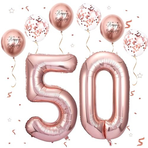 Foil Palloncini Numeri 50 Oro Rosa, VUCDXOP 101 CM Palloncino Numero 50, Grande Pallone Numero 50 Numeri Gonfiabili Compleanno Palloncino 50 Anni Festa Compleanno - Vola con l'Elio