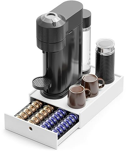SpaceAid Bamboo Coffee Pod Holder Drawer Storage for Nespresso Vertuo Capsule, Pods Holder Organizer Tray for Nespresso Vertuo Holders, Compatible with 40 Big or 56 Small Vertuoline Pods (White)