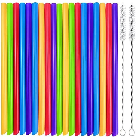 XINCHENG Jumbo Smoothie Strohhalme, 50PCS Wiederverwendbare Bunt Strohhalme mit 2 Strohhalm Bürste, Dicke Strohhalme für Smoothie, Säfte, Milch, Bubble Tea, Perlenmilchtee und Cocktail