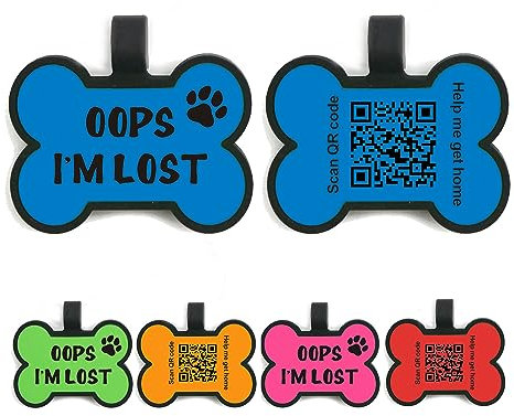 Hundemarken mit QR-Code, für Hunde, leises Silikon, Hundemarke, Katzen-ID-Tag, Online-Profilscan, QR, Empfang sofortiger Haustierstandort-Benachrichtigung, E-Mail (blauer Knochen)
