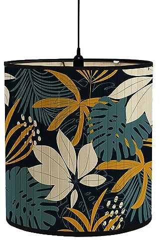 Fansu Pantalla De Lámpara Pantallas de Lámpara de Tela Cubierta De Lámpara De Tambor Cilíndrica Flores Lámpara De Pie Para El Hogar Mesa De Hotel Mesita De Noche (Monstera azul,30x30x30cm)