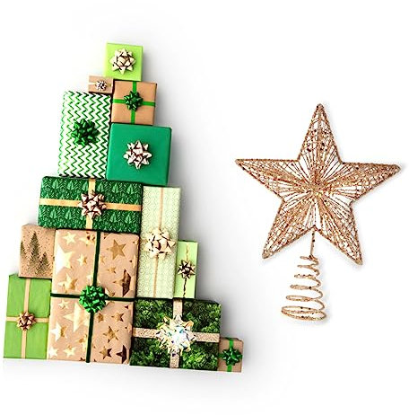 SilteD 1 Stück Weihnachtsschmuck Weihnachtsbaumspitze Adornos Navideños para Exterior Vintage Weihnachtsbaumspitze Rustikale Baumspitze Weihnachtsstern Baumspitze Draht Stern Blitzbaum Metall