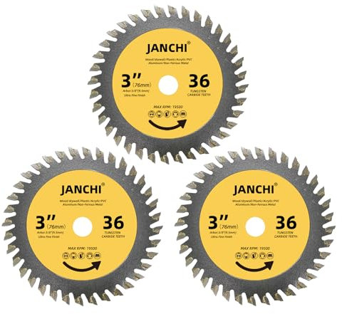 3PACK 3-Inch(75mm) 36T TCT Circular Saw Blade with 3/8-Inch(9.5mm) Arbor, Fast Clean Wood Plastic Cutting Cut-Off Wheel Compatible with Bosch Ridgid Ryobi Milwaukee Dewalt Worx Cut-Off Saw