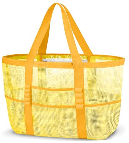 ONCCI Strandtasche Damen Strandtasche XXL Familie, Mesh Beach Bag Shopper Damen Tote Bag für Strand Reisen Einkaufen Picknick und Alltag (Gelb)