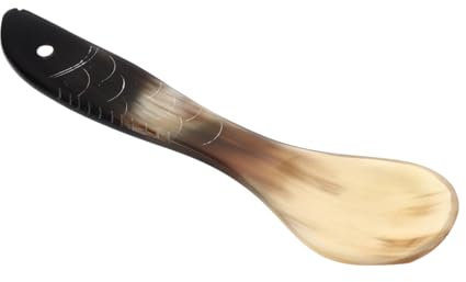 ABOOFAN Oxhorn Geschnitzter Teelöffel Fischförmig Vielseitiger Kaffeelöffel Suppenlöffel Und Küchenrührlöffel Langlebiges Handgefertigtes Küchenwerkzeug Aus Hochwertigem Widderhorn