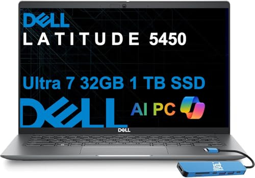 Dell Latitude 5450 Business Laptop (14 FHD IPS, Intel 12-Core Ultra 7 155U (> i7-1355U), 32GB DDR5 RAM, 1TB SSD), Backlit KB, IR Webcam, 2X Thunderbolt 4, IST 7 in 1 Dock, Win 11 Pro, 2025 AI PC