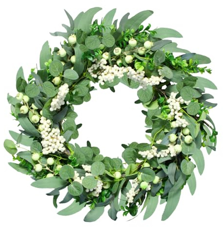 Kizaten Kranz Künstliche Eukalyptus,50CM grüner Frühlings-Sommer-Kranz,Eukalyptus-Kranz für die Haustür,Künstliche Türkranz Deko Ganzjährig für Innen-und Außendekoration