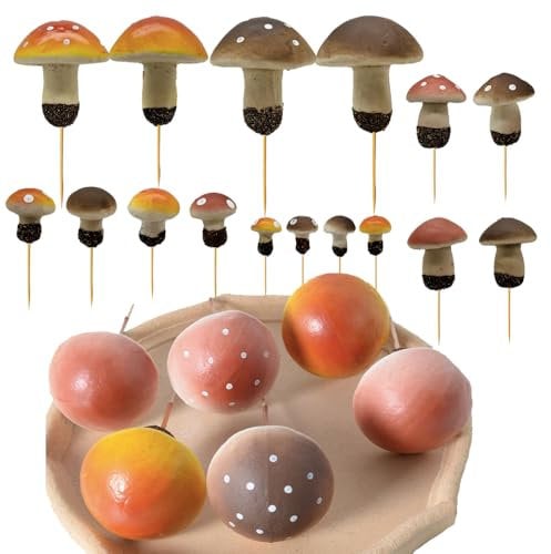 Aisamco 16 pezzi di piante artificiali, funghi artificiali di diverse dimensioni e colori, piante verdi finte per la decorazione del giardino di casa e del patio
