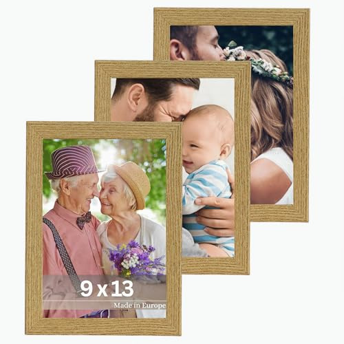 VictoR Bilderrahmen Dali 3er Set 9x13cm beige mit bruchsicherem Acrylglas | Fotorahmen Holz - Bilderrahmen Set beige 9x13 - moderner Holzrahmen