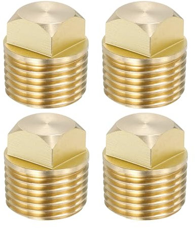 PATIKIL 1/2 Inch NPT Boat Drain Plug, 4 Pcs Solid Brass Spare Garboard Drain Plugs with Square Head for Kayak Fits Most Boats Hulls, Gold Tone