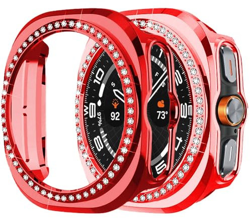 Compatible avec Samsung Galaxy Watch Ultra 47 mm LTE Bling Coque de protection antichoc en polycarbonate pour homme et femme avec strass brillants (rouge, 47 mm)