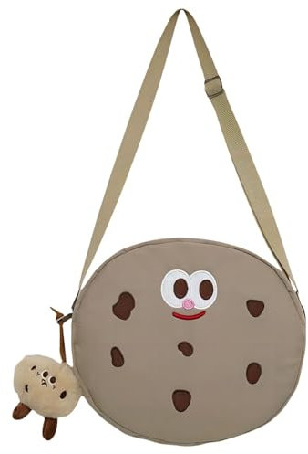 Luxetoys Cookie Schultertasche Süße Lässige Umhängetasche mit Augen und Anhänger Freizeit-Rucksack für Schüler, Reisen und Wandern (Khaki)