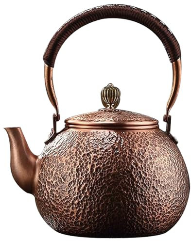 Copper Teapot Copper Tea Kettle, 1500ml Red Copper Kettle with Non Slip Handle, Vintage Hammered Copper Teapot with Filter Holes, Tea Kettle for Stove Top