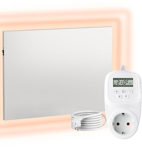 UMBRELLA® Chauffage mural infrarouge avec thermostat [INCL.TH12 THERMOSTAT] – Radiateur mural à infrarouge – Chauffage infrarouge en cristal de carbone – Panneau adapté pour salle de bain – 300 Watt
