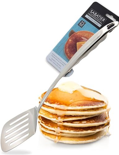 Sabatier Professional Large Metal Slotted Turner - Mirror Polished Stainless Steel. Strong Kitchen Cooking Utensil Tool. Flip and Serve Burgers, Eggs & Pancakes. 5 Year Guarantee, Dishwasher Safe