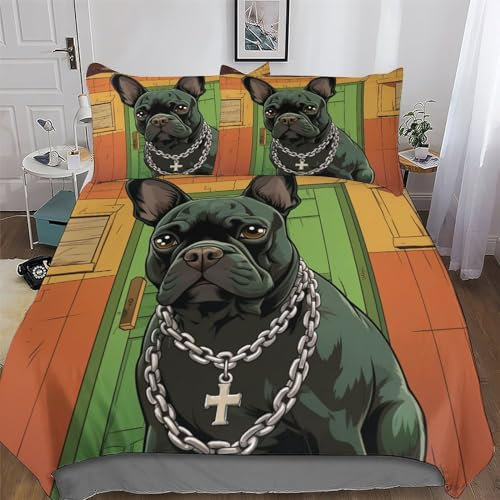 AAPZY French BullHund Bettwäsche Premium Atmungsaktive Angenehme Bettbezüge, Mikrofaser Bettdeckenbezug, Erwachsene Kinder 3teilig Bettbezug + Kissenbezug King (220x240cm)
