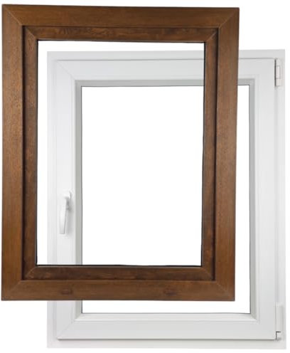 ALUCON Fenster 500x800 mm – Kunststofffenster 50x80 cm – Flügelfenster Innen Weiß/Außen Nussbaum – DIN Rechts