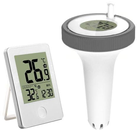 Sarini Termometro Galleggiante Wireless per Piscina, termometro da Bagno, Grande Monitor della Temperatura dell'Acqua con Temperatura Interna per Piscine, acquari, vasche idromassaggio e Spa