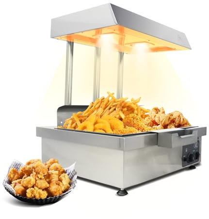 EASYROSE French Fry Warmer Commercial 30-85℃ Food Heat Lamp Food Warmer Light for Chips Churros Restaurant Buffet Kitchen, 1300W