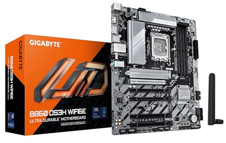 GIGABYTE B860 DS3H WIFI6E Mainboard - Intel Core Ultra CPUs, 8+1+2+2 Phasen VRM, bis zu 9066MHz DDR5, 1xPCIe 5.0 + 1xPCIe 4.0 M.2, 2,5 GbE LAN, WiFi 6E, USB 3.2 Gen 2x2