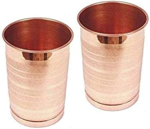 Reines Kupferglas für Trinkwasser, Becher-Set, 2er-Set, Kupferbecher-Set für Ayurveda-Gesundheitsvorteile (ca. 345 ml)