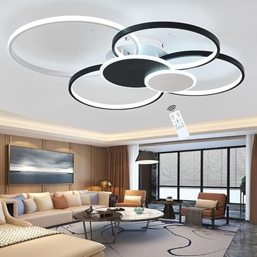 LIUYU LED Deckenlampe Wohnzimmer dimmbar, ringe moderne schwarz-weiße Deckenleuchte 100x82cm 90W 8100LM mit Fernbedienung 3000-6500K