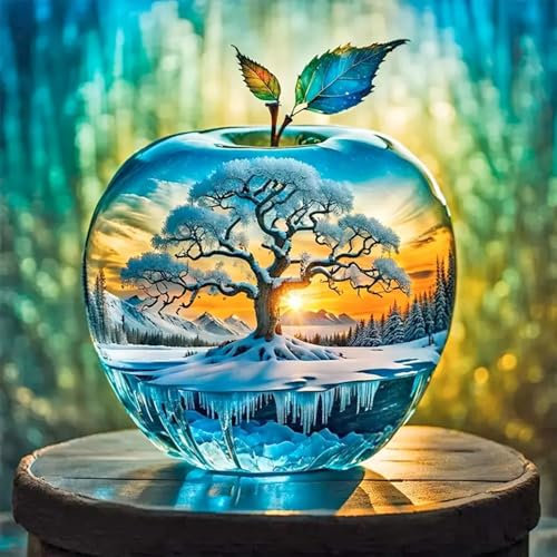 Diamond Painting Arbre de Vie 5D, Peinture diamant 2 en 1 Pommier de vie,Kit Complet DIY,Peinture au diamant pour adultes, Kit Diamond Painting Nature, Décoration Murale Cristal pour Maison, 30x30cm