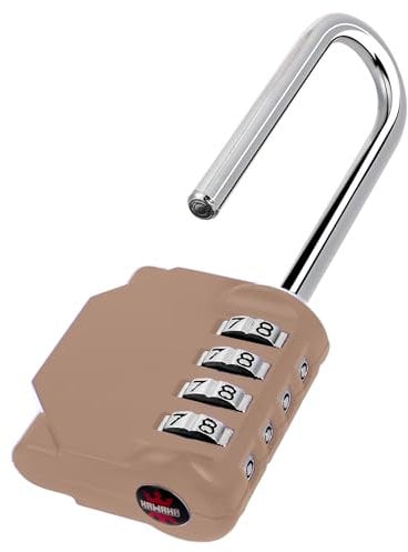 KAWAHA CL21MC 2.6 Inch Long Shackle Combination Lock, 4 Digit Combination Padlock Set Your own Combination for Gym Locker Lock, School, Gates, Doors, Toolbox, Hasps and Storage (Mocha Mousse (L) *1)