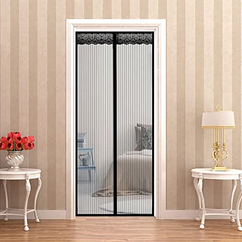 Zanzariera magnetica per porta, 180 x 200 cm, resistente, con nastro a telaio intero, per tenere lontani gli insetti e lasciare aria fresca, colore nero