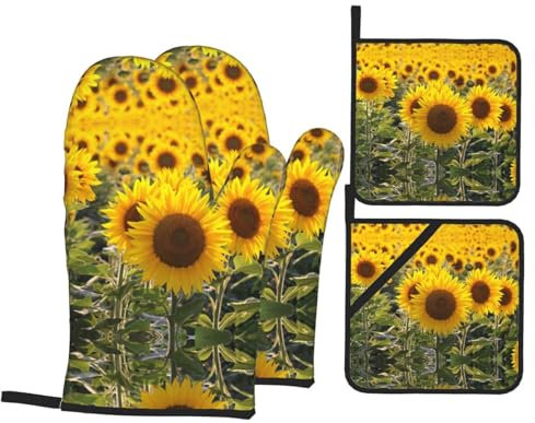 Guanti da forno resistenti al calore con stampa floreale giallo girasole presine antiscivolo lavabile cottura